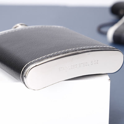 5Pcs Noble 6 oz Black Leather Veneered Cup Flask Gift Set