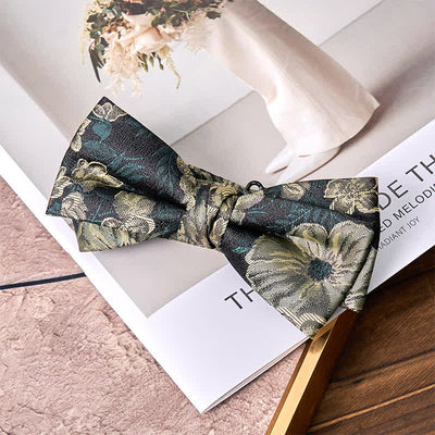 Men's Night Dark Green Floral Double Layered Bow Tie