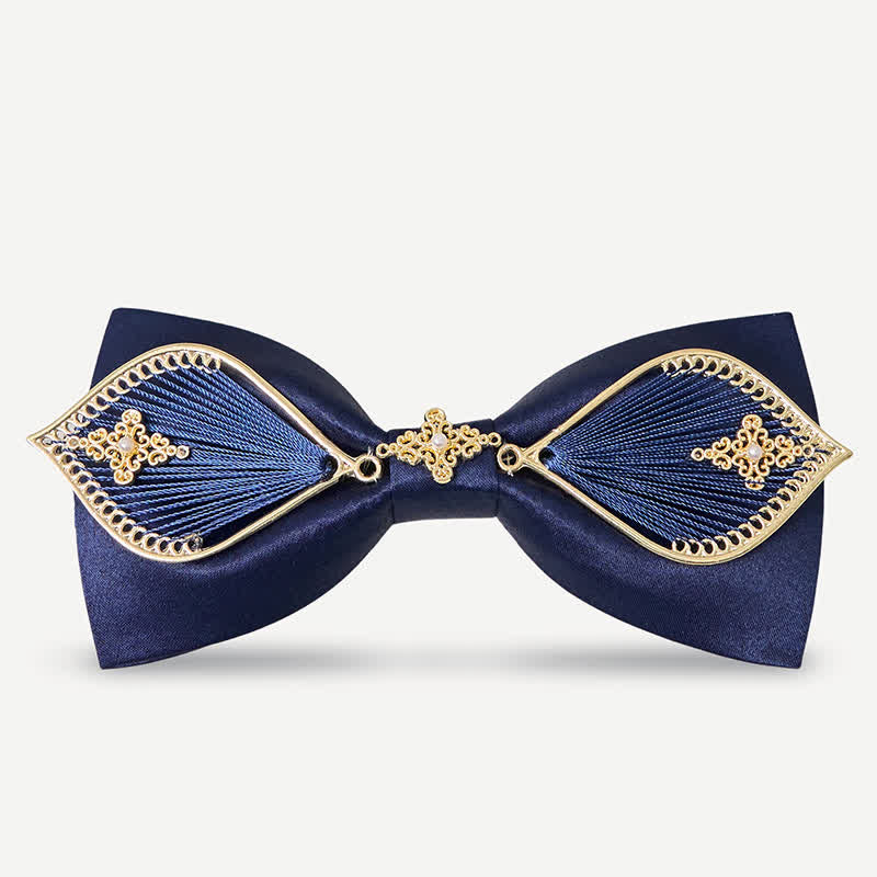 Men's Navy Golden Metal Phoenix Branch Bow Tie