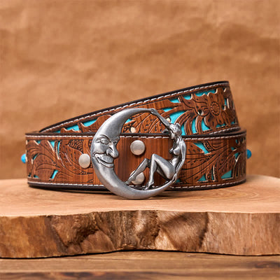 Men's DIY Novelty Moon Lady Buckle Leather Belt
