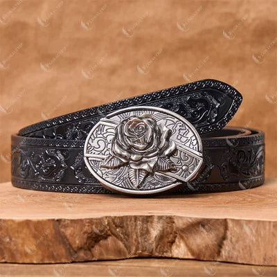 Men's DIY Western Rose Hidden Folding Knife Leather Belt