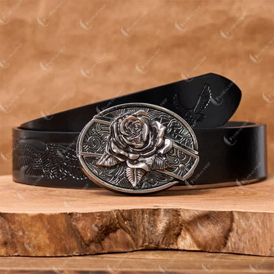 Men's DIY Western Rose Hidden Folding Knife Leather Belt