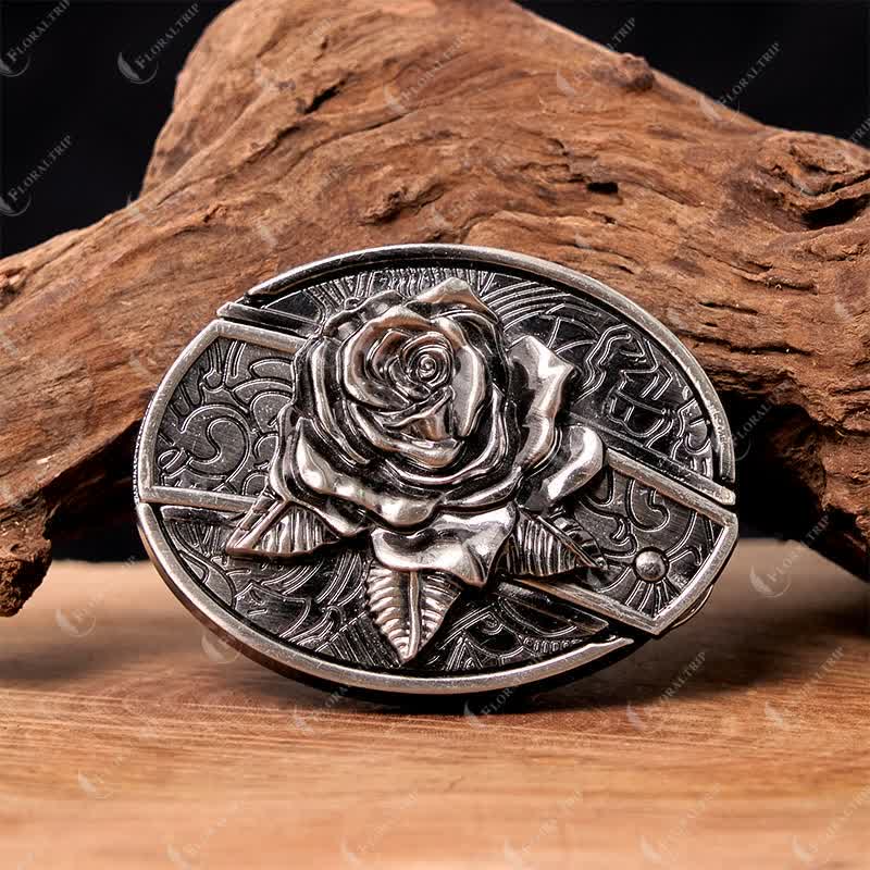 Men's DIY Western Rose Hidden Folding Knife Leather Belt