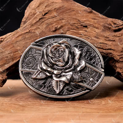Men's DIY Western Rose Hidden Folding Knife Leather Belt