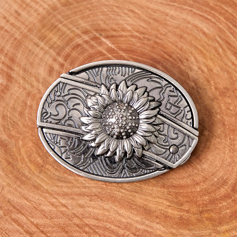 Men's DIY Sunflower Hidden Folding Knife Leather Belt