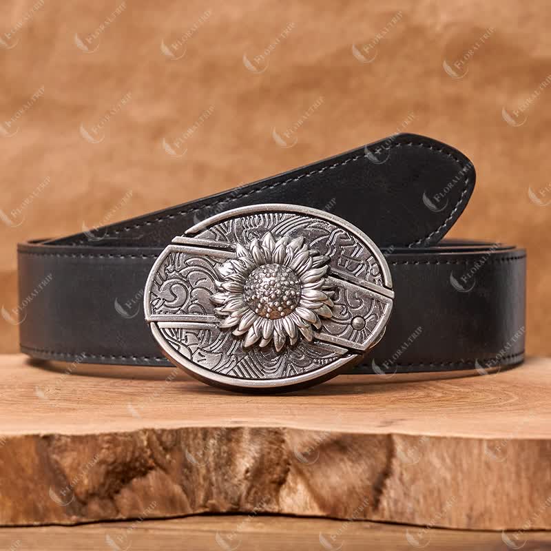 Men's DIY Sunflower Hidden Folding Knife Leather Belt