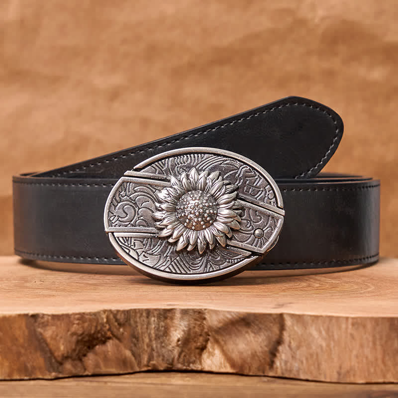Men's DIY Sunflower Hidden Folding Knife Leather Belt