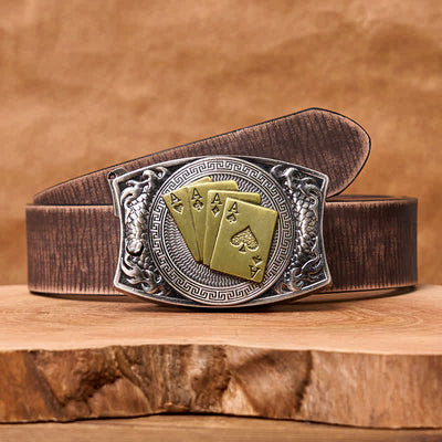 Men's DIY Gold Poker Hidden Folding Knife Leather Belt