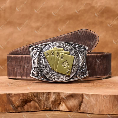 Men's DIY Gold Poker Hidden Folding Knife Leather Belt
