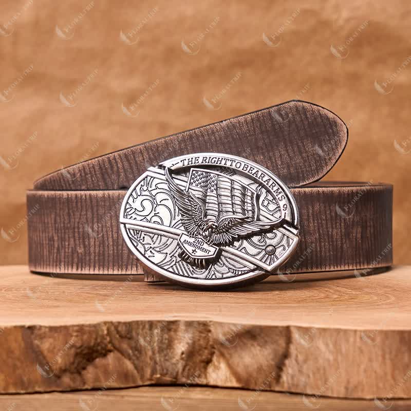 Men's DIY Eagle USA Flag Hidden Folding Knife Leather Belt