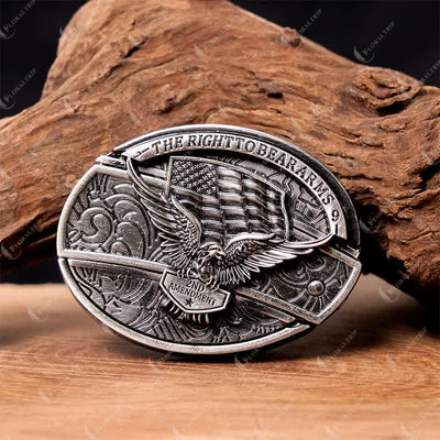 Men's DIY Eagle USA Flag Hidden Folding Knife Leather Belt