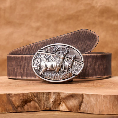 Men's DIY Deer Flag Hidden Folding Knife Leather Belt - Deer - Brown Distressed Belt - 42 - image 11