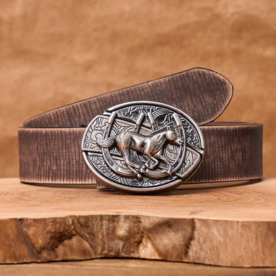 Men's DIY Galloping Horse Hidden Folding Knife Leather Belt - Galloping Horse - Brown Distressed Belt - 42 - image 11