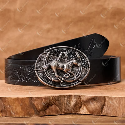 Men's DIY Galloping Horse Hidden Folding Knife Leather Belt