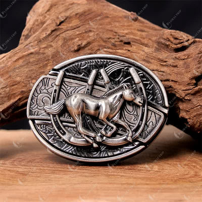 Men's DIY Galloping Horse Hidden Folding Knife Leather Belt