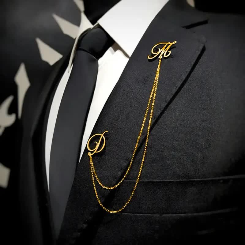 Stylish Custom Initial Letters Brooch with Chain