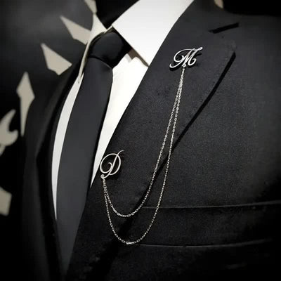 Stylish Custom Initial Letters Brooch with Chain