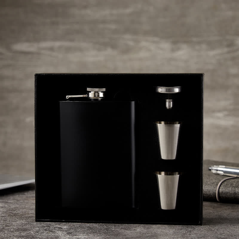 Custom 4Pcs Noble 8 oz Black Cup Flask Gift Set