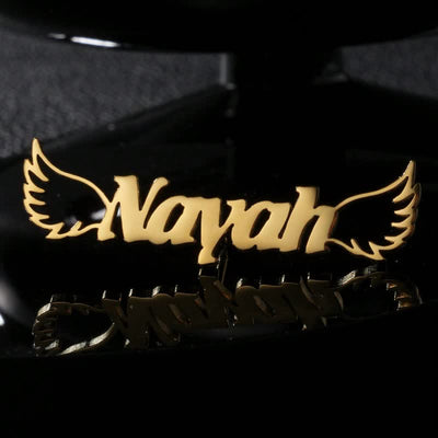 Elegant Angel Wings Custom Name Brooch