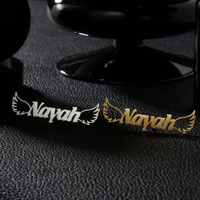 Elegant Angel Wings Custom Name Brooch