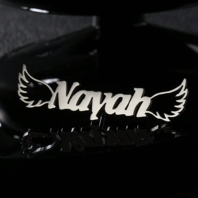 Elegant Angel Wings Custom Name Brooch