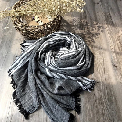 Classic Stripes Pattern Thin Cotton Blend Pleated Art Scarf