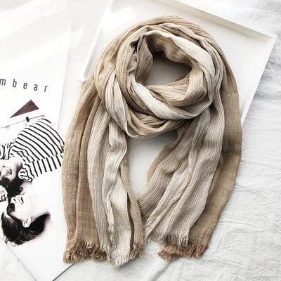 Classic Stripes Pattern Thin Cotton Blend Pleated Art Scarf