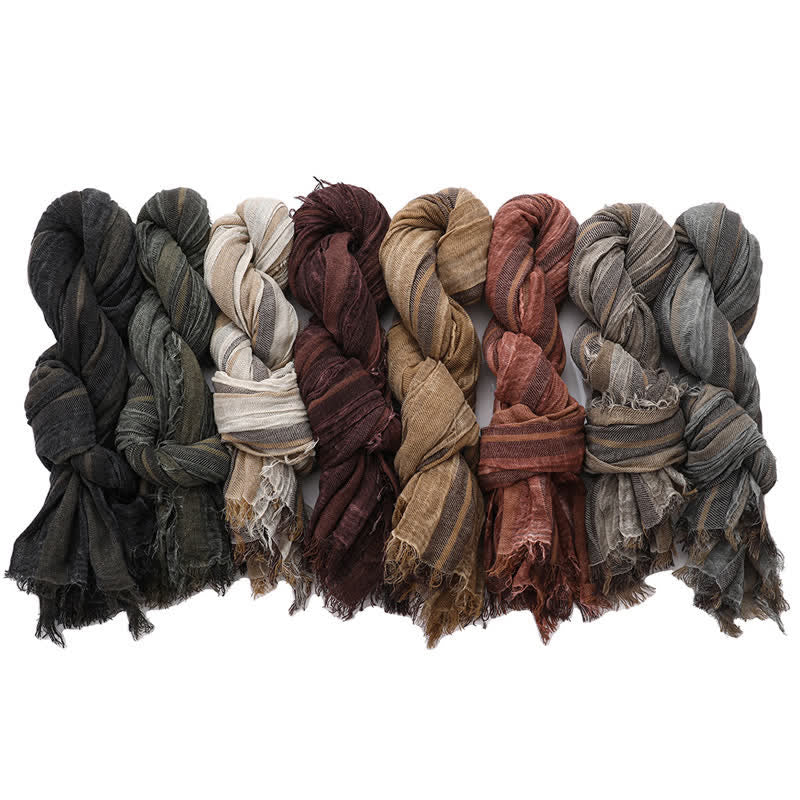 Retro Tie-Dye Striped Pattern Color-Blocked Pleated Art Scarf