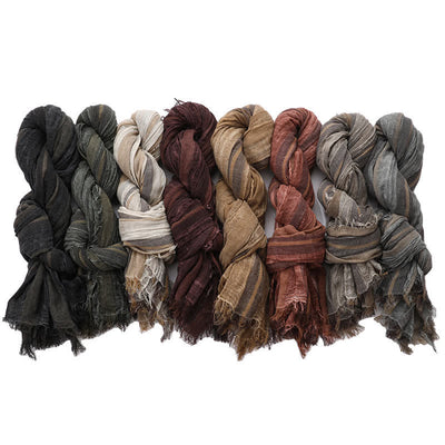 Retro Tie-Dye Striped Pattern Color-Blocked Pleated Art Scarf