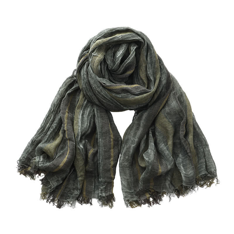 Retro Tie-Dye Striped Pattern Color-Blocked Pleated Art Scarf