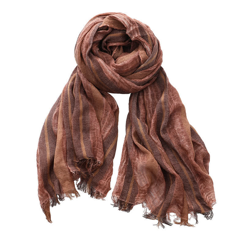 Retro Tie-Dye Striped Pattern Color-Blocked Pleated Art Scarf