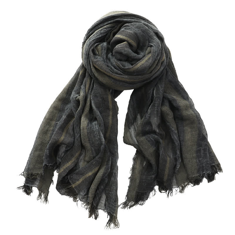 Retro Tie-Dye Striped Pattern Color-Blocked Pleated Art Scarf