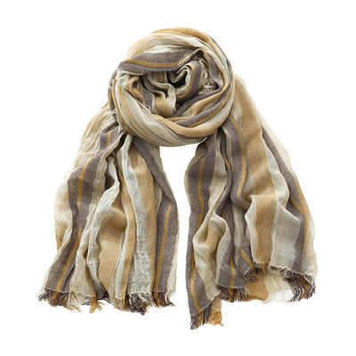 Retro Tie-Dye Striped Pattern Color-Blocked Pleated Art Scarf