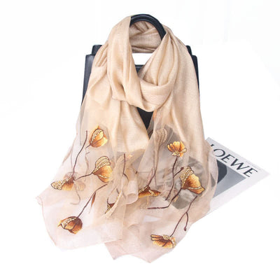 Women's Hand-Embroidered Beads Floral Wool Silk Scarf