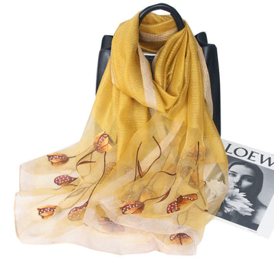 Women's Hand-Embroidered Beads Floral Wool Silk Scarf