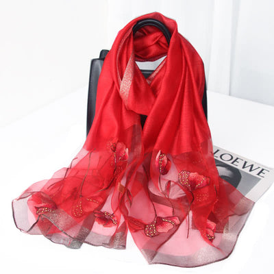 Women's Hand-Embroidered Beads Floral Wool Silk Scarf