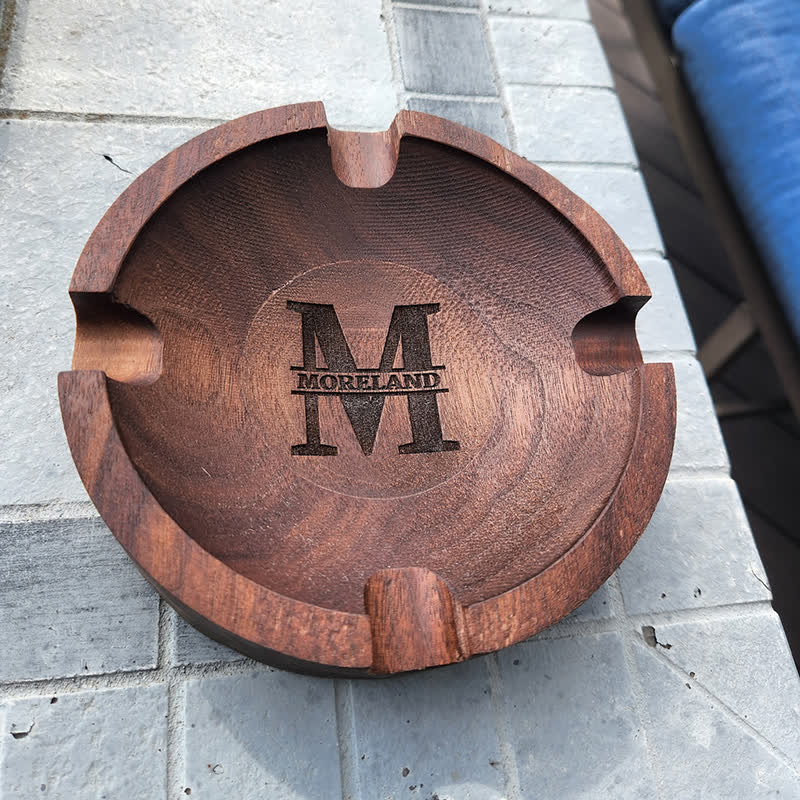 Custom Monogram Walnut Wooden Cigar Ashtray - Style #1 - image 2