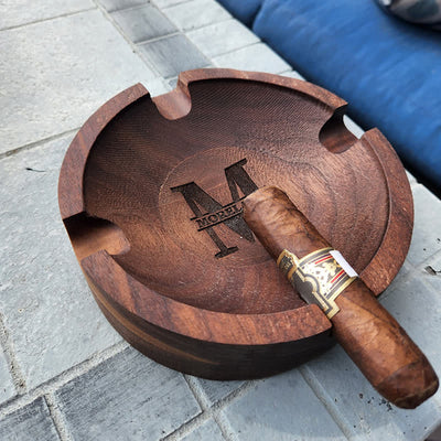 Custom Monogram Walnut Wooden Cigar Ashtray - image 1