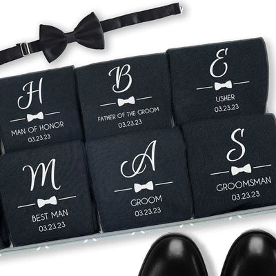 Men's Custom Name Black Groomsmen Wedding Crew Socks