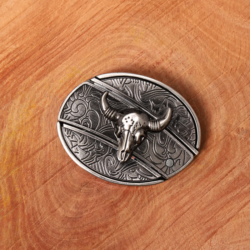 Men's DIY Longhorn Bull Hidden Folding Knife Leather Belt