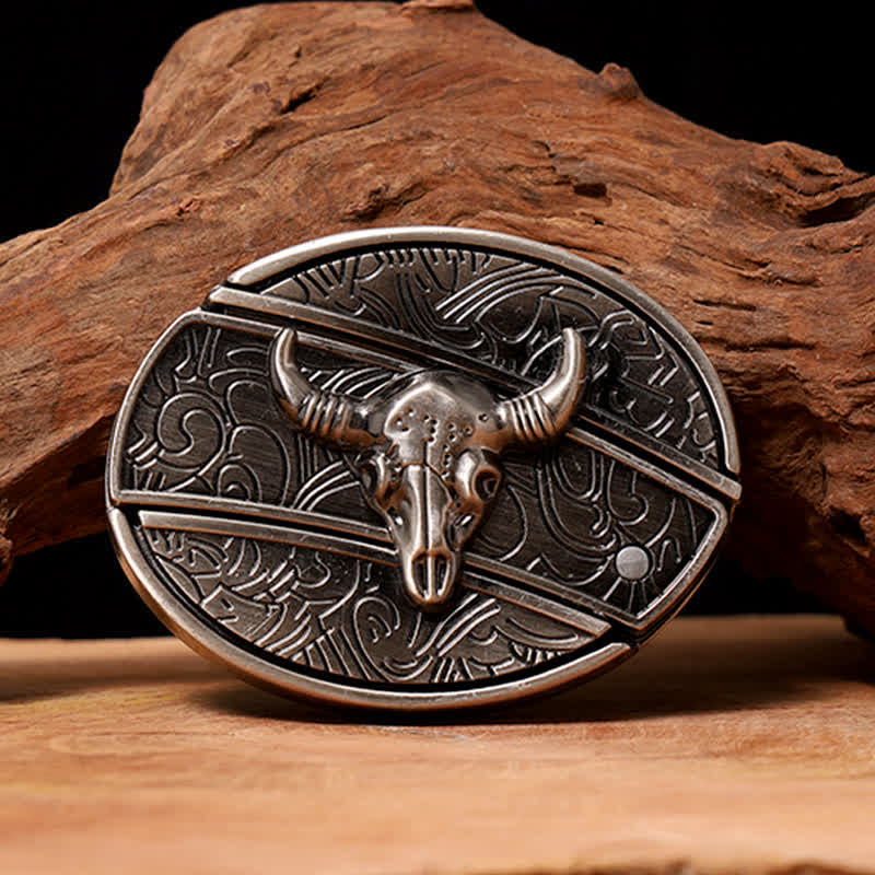 Men's DIY Longhorn Bull Hidden Folding Knife Leather Belt