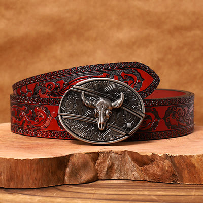 Men's DIY Longhorn Bull Hidden Folding Knife Leather Belt