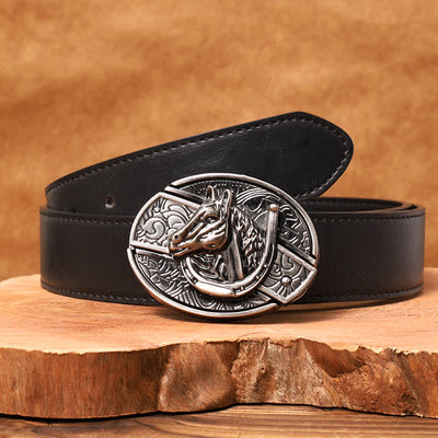 Men's DIY Horse Head Hidden Folding Knife Leather Belt - Horse Head - Black PU Belt - 42 - image 6