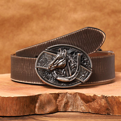 Men's DIY Horse Head Hidden Folding Knife Leather Belt - Horse Head - Brown Distressed Belt - 42 - image 10