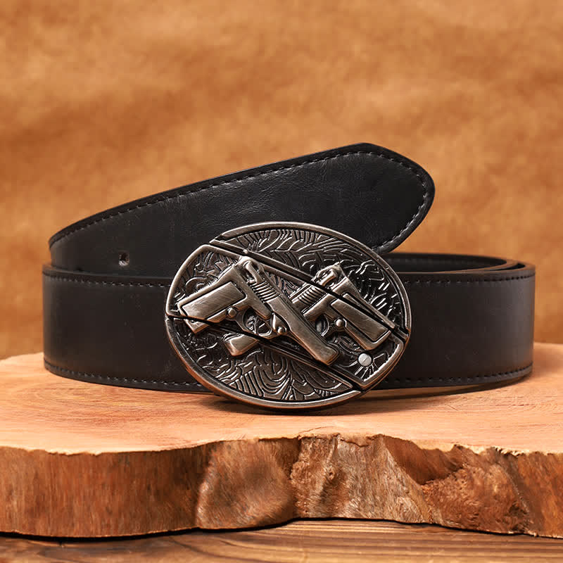 Men's DIY Dual Gun Hidden Folding Knife Leather Belt