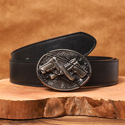 Men's DIY Dual Gun Hidden Folding Knife Leather Belt