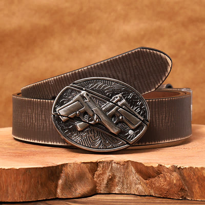 Men's DIY Dual Gun Hidden Folding Knife Leather Belt