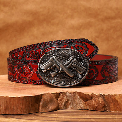 Men's DIY Dual Gun Hidden Folding Knife Leather Belt