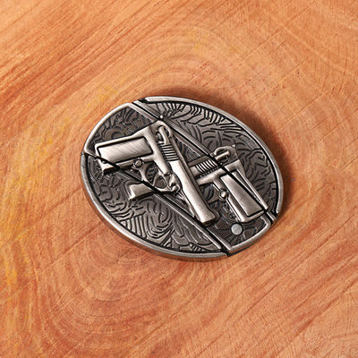 Men's DIY Dual Gun Hidden Folding Knife Leather Belt - image 2