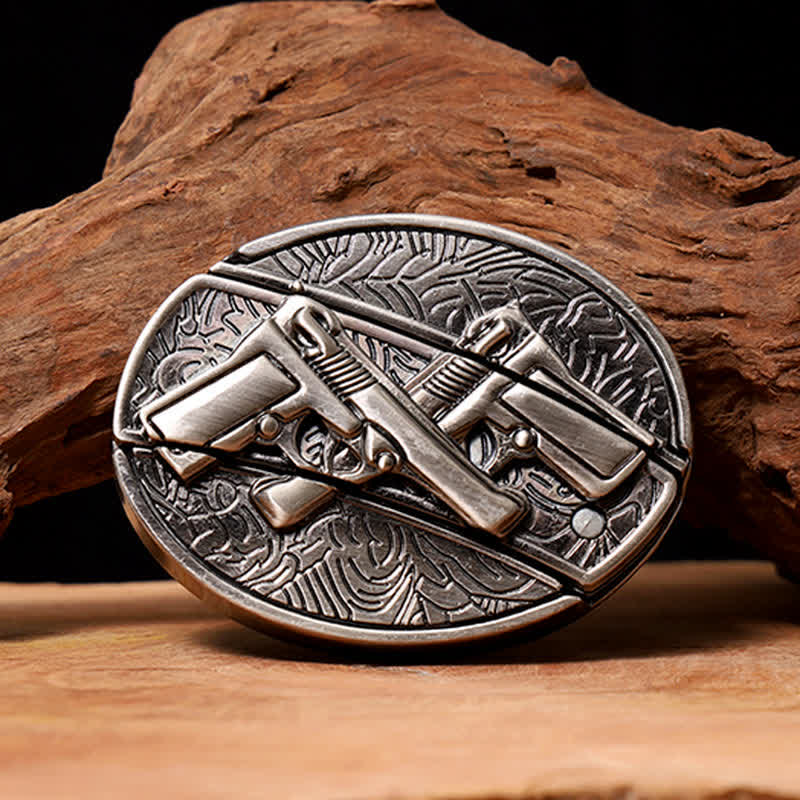 Men's DIY Dual Gun Hidden Folding Knife Leather Belt